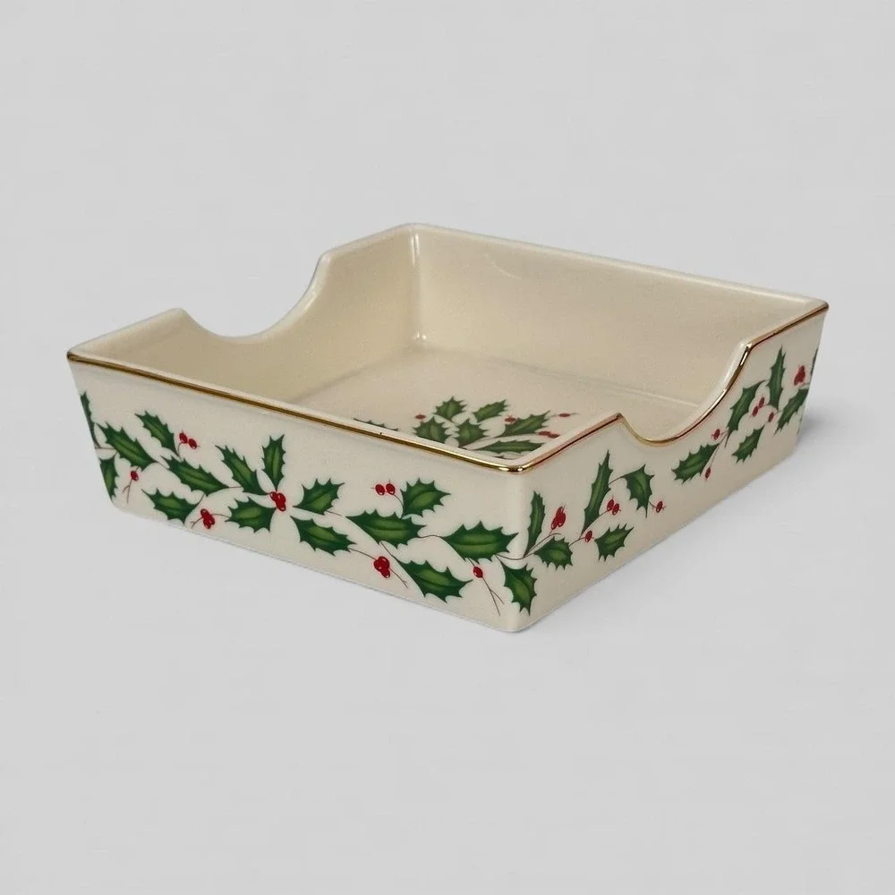 Lenox Holiday‎ Dimension Collection Napkin Holder Holly Berry Porcelain NIB
